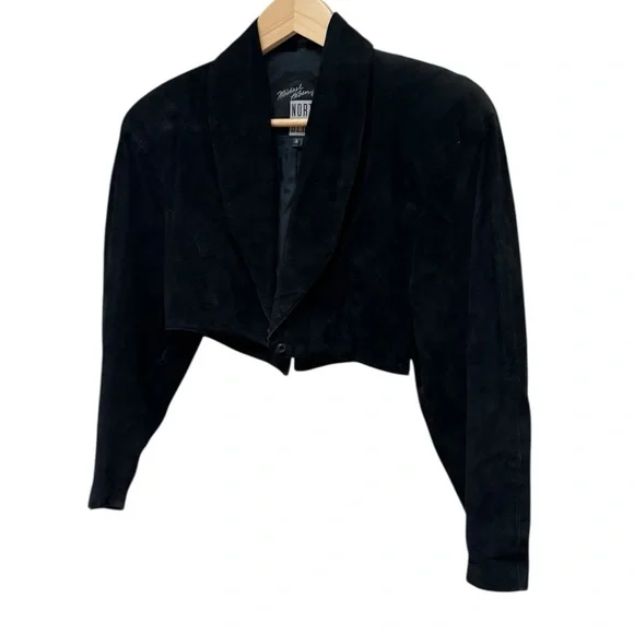 Michael Hoban for North Beach Vintage 80s Black Cropped Leather Jacket - Picture 4 of 9